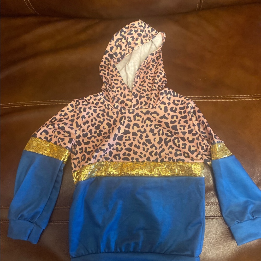 Pink leopard and blue hoodie